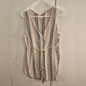 Oneill Womans Small Tan/Green Striped Beach Cover Up
